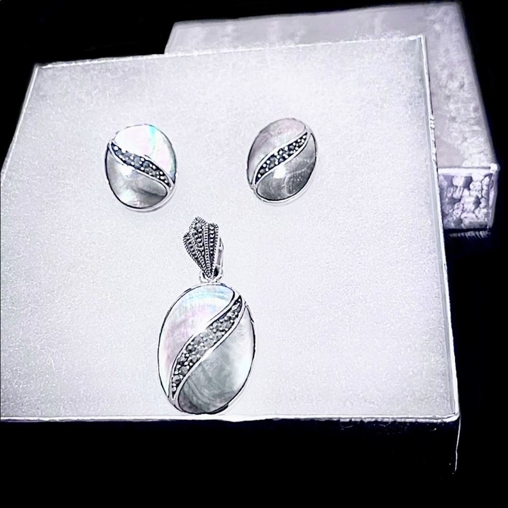 ☃️ Abalone, Marcasite & Sterling Silver Set